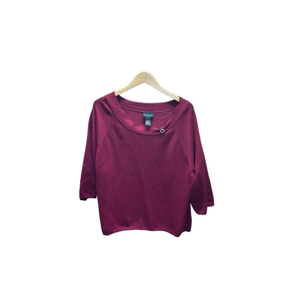Bay Studio Plus Size 2X Burgandy 3/4 Sleeve Sweater with Crystal Pin